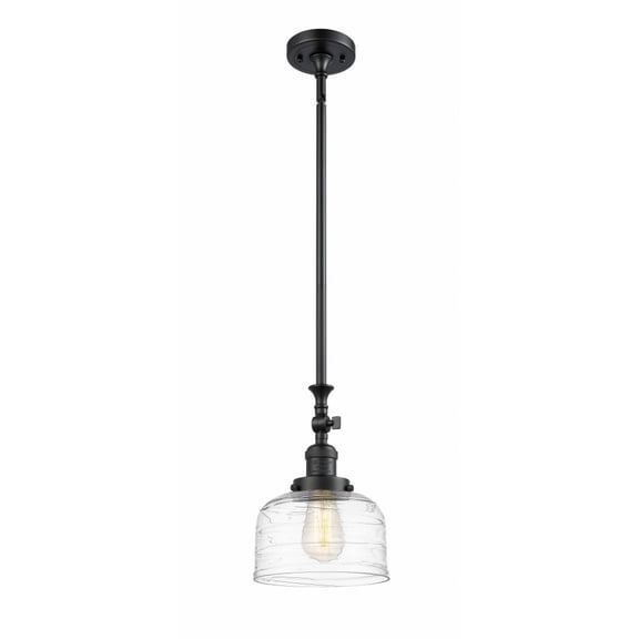 206-BK-G713 Innovations Lighting Bell - 1 Light Stem Hung Tiltable Mini Pendant In Industrial Style-14 Inches Tall and 8 Inches Wide-Matte Black