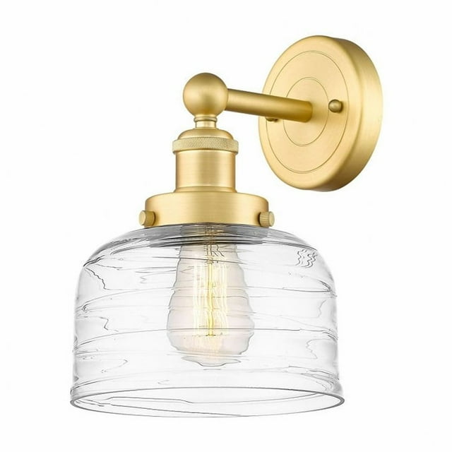 Innovations Lighting  Large Bell - 1 Light 7" Sconce Satin Gold/Clear Deco Swirl