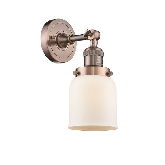 203-AC-G51 Innovations Lighting Bell - 1 Light Wall Sconce In Industrial Style-10 Inches Tall and 5 Inches Wide-Antique Copper Finish-Matte White
