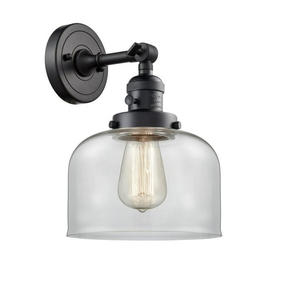 203SW-BK-G72-Innovations Lighting-Bell - 1 Light Wall Sconce In Industrial Style-12 Inches Tall and 8 Inches Wide-Matte Black Finish-Clear Glass Color