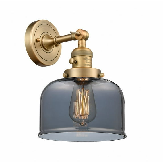 203SW-BB-G73 Innovations Lighting Bell - 1 Light Wall Sconce In Industrial Style-12 Inches Tall and 8 Inches Wide-Brushed Brass Finish-Light Smoke