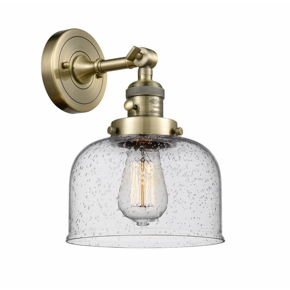 203SW-AB-G74 Innovations Lighting Bell - 1 Light Wall Sconce In Industrial Style-12 Inches Tall and 8 Inches Wide-Antique Brass Finish-Seedy Glass