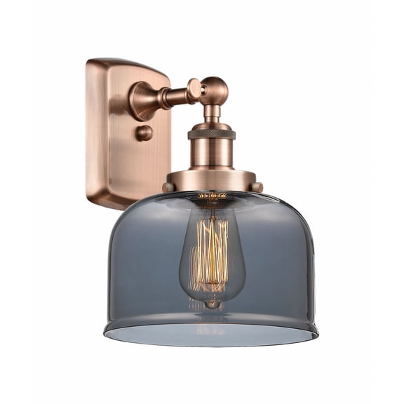 916-1W-AC-G73 Innovations Lighting Bell - 1 Light Wall Sconce In Industrial Style-13 Inches Tall and 8 Inches Wide-Antique Copper Finish-Light Smoke