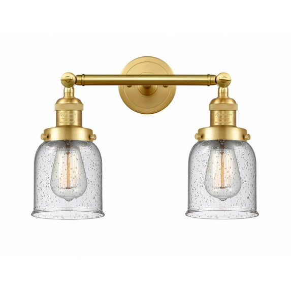 208-SG-G54 Innovations Lighting Bell - 2 Light Bath Vanity In Industrial Style-10 Inches Tall and 16 Inches Wide-Satin Gold Finish-Seedy Glass Color