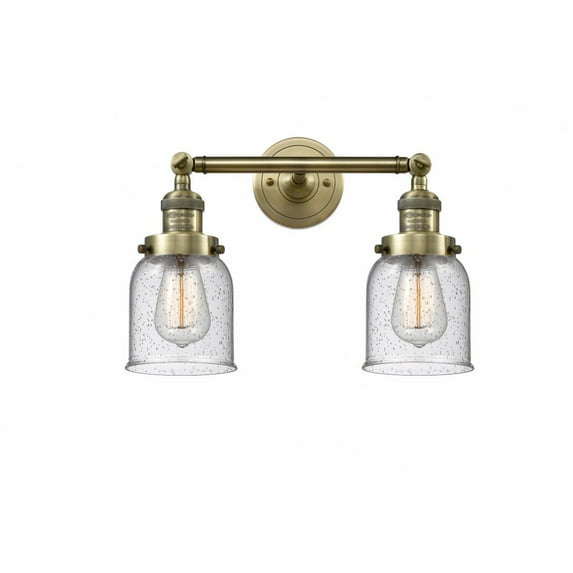 208-AB-G54 Innovations Lighting Bell - 2 Light Bath Vanity In Industrial Style-10 Inches Tall and 16 Inches Wide-Antique Brass Finish-Seedy Glass