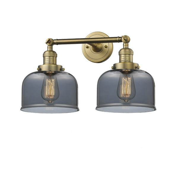 208-BB-G73 Innovations Lighting Bell - 2 Light Bath Vanity In Industrial Style-12 Inches Tall and 19 Inches Wide-Brushed Brass Finish-Light Smoke