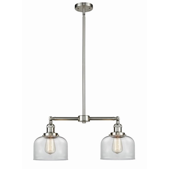 209-SN-G74-L Innovations Lighting Bell - 2 Light Island In Traditional Style-10 Inches Tall and 21 Inches Wide-Brushed Satin Nickel Finish-Seedy Glass