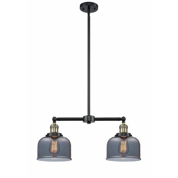 209-BAB-G73 Innovations Lighting Bell - 2 Light Island In Traditional Style-10 Inches Tall and 21 Inches Wide-Black Antique Brass Finish-Light Smoke