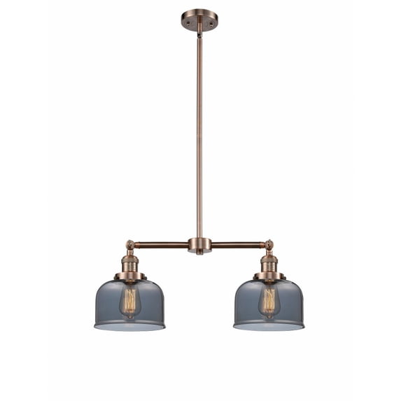 209-AC-G73 Innovations Lighting Bell - 2 Light Island In Traditional Style-10 Inches Tall and 21 Inches Wide-Antique Copper Finish-Light Smoke Glass