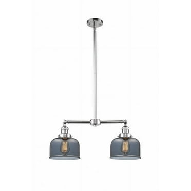 209-PC-G73-Innovations Lighting-Bell - 2 Light Island In Traditional Style-10 Inches Tall and 21 Inches Wide-Polished Chrome Finish-Plated Smoke Glass