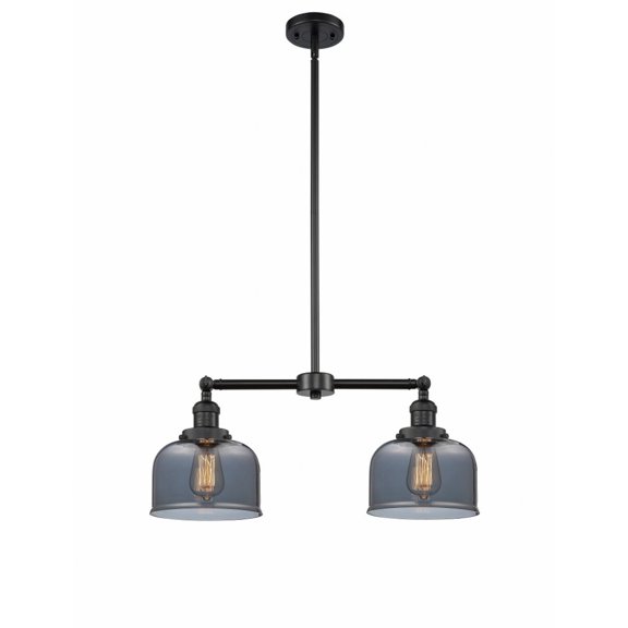 209-BK-G73 Innovations Lighting Bell - 2 Light Island In Traditional Style-10 Inches Tall and 21 Inches Wide-Matte Black Finish-Light Smoke Glass