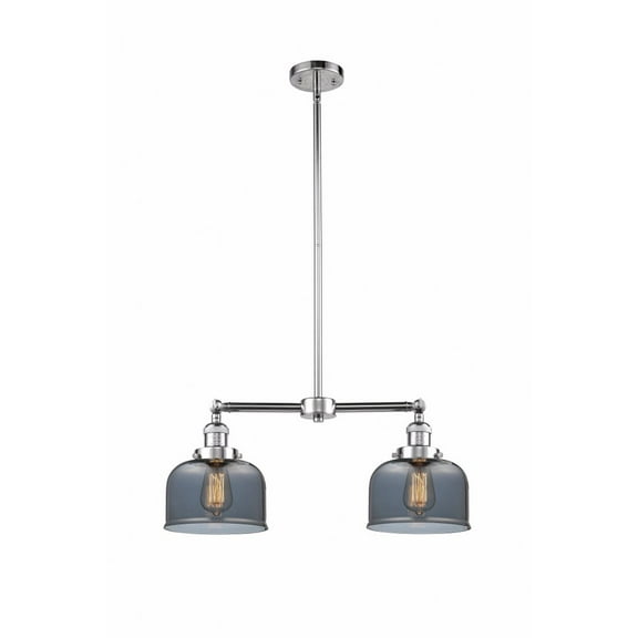 209-PC-G73 Innovations Lighting Bell - 2 Light Island In Traditional Style-10 Inches Tall and 21 Inches Wide-Polished Chrome Finish-Light Smoke Glass