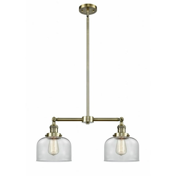 209-AB-G72-Innovations Lighting-Bell - 2 Light Island In Traditional Style-10 Inches Tall and 21 Inches Wide-Antique Brass Finish-Clear Glass Color