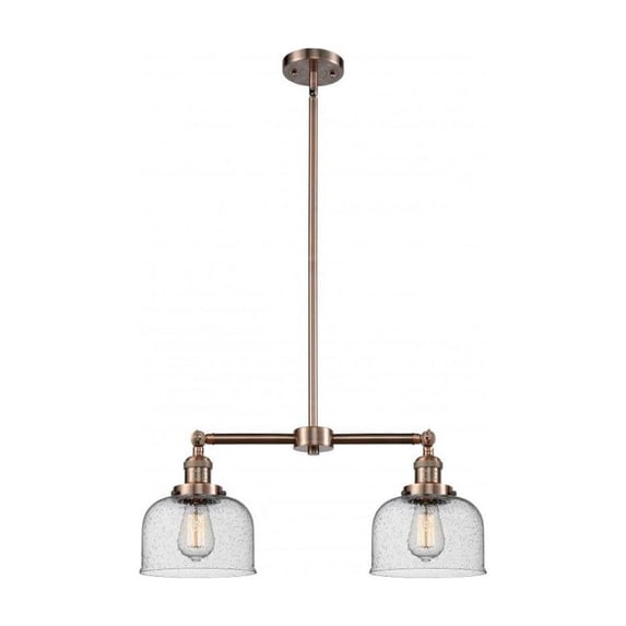 209-AC-G74 Innovations Lighting Bell - 2 Light Island In Traditional Style-10 Inches Tall and 21 Inches Wide-Antique Copper Finish-Seedy Glass Color