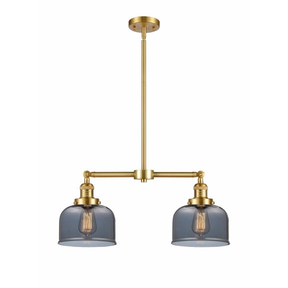 209-SG-G73-Innovations Lighting-Bell - 2 Light Island In Traditional Style-10 Inches Tall and 21 Inches Wide-Satin Gold Finish-Light Smoke Glass Color