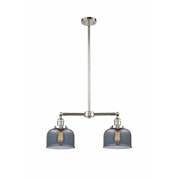 209-PN-G73 Innovations Lighting Bell - 2 Light Island In Traditional Style-10 Inches Tall and 21 Inches Wide-Polished Nickel Finish-Light Smoke Glass