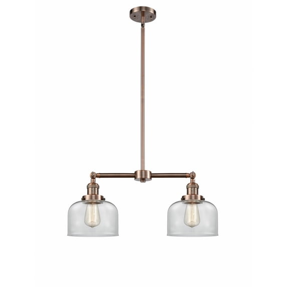 209-AC-G72-Innovations Lighting-Bell - 2 Light Island In Traditional Style-10 Inches Tall and 21 Inches Wide-Antique Copper Finish-Clear Glass Color