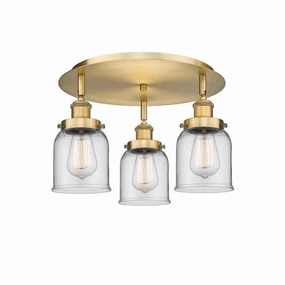 Innovations Lighting Bell - 3 Light 17" Flush Mount Clear/Brushed Brass