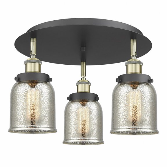 Innovations Lighting  Bell - 3 Light 17" Flush Mount Silver Plated Mercury/Black Antique Brass