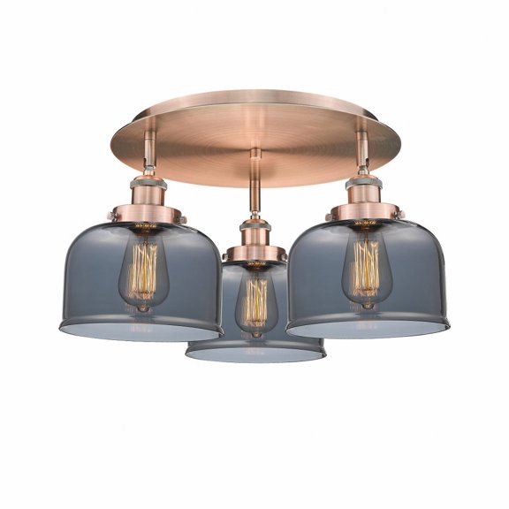 Innovations Lighting  Bell - 3 Light 20" Flush Mount Antique Copper/Plated Smoke