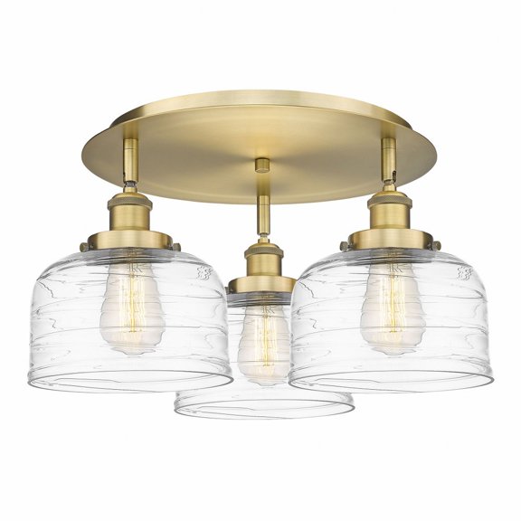 Innovations Lighting  Bell - 3 Light 20" Flush Mount Brushed Brass/Clear Deco Swirl