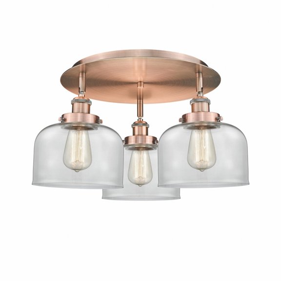 Innovations Lighting Bell - 3 Light 20" Flush Mount Clear/Antique Copper