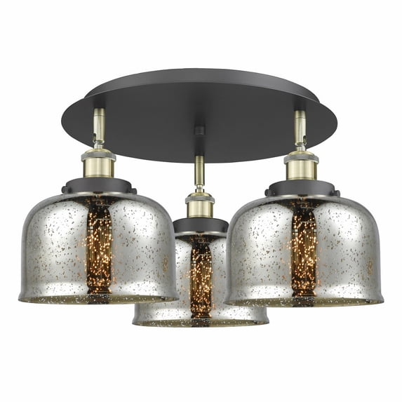 Innovations Lighting Bell - 3 Light 20" Flush Mount Silver Plated Mercury/Black Antique Brass