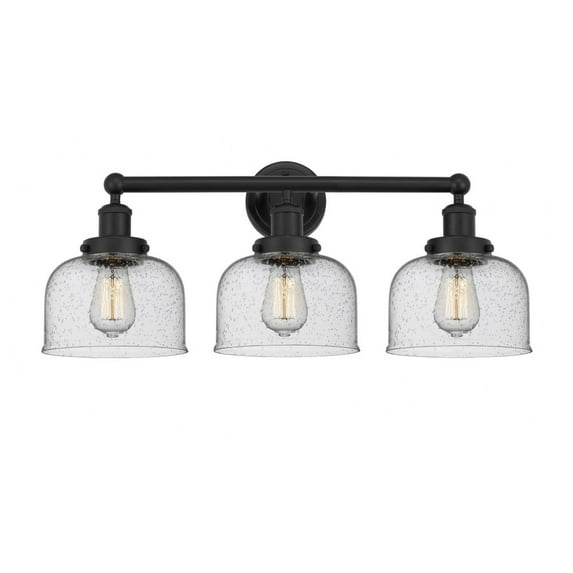 616-3W-BK-G74 Innovations Lighting Bell - 3 Light Bath Vanity In Industrial Style-10 Inches Tall and 24.5 Inches Wide-Matte Black Finish-Mercury Glass