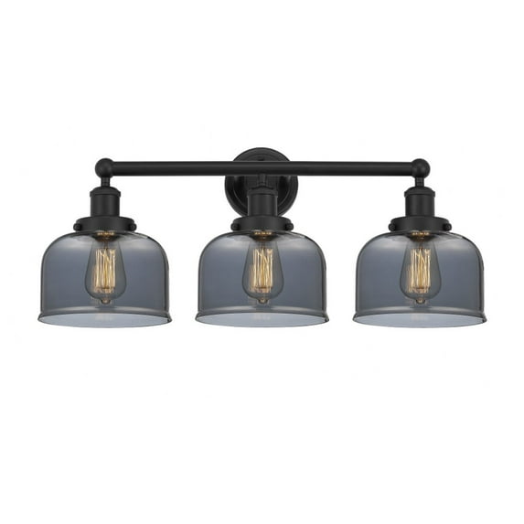 616-3W-BK-G73 Innovations Lighting Bell - 3 Light Bath Vanity In Industrial Style-10 Inches Tall and 24.5 Inches Wide-Matte Black Finish-Light Smoke