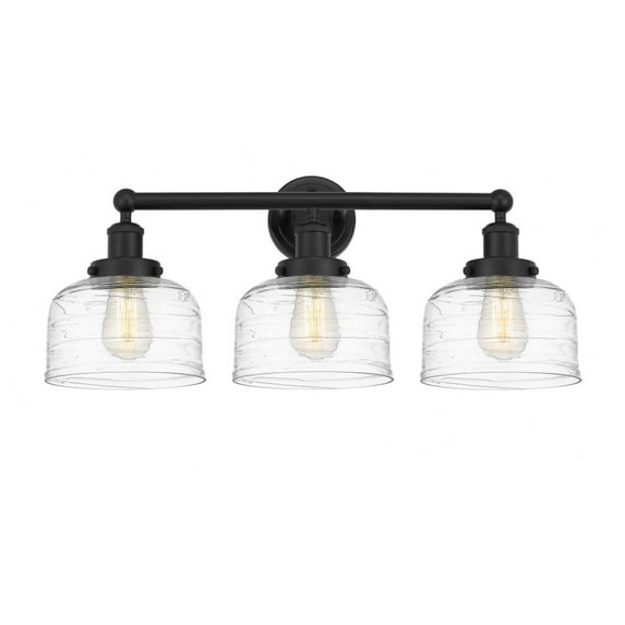 616-3W-BK-G713 Innovations Lighting Bell - 3 Light Bath Vanity In Industrial Style-10 Inches Tall and 24.5 Inches Wide-Matte Black Finish-Clear Deco