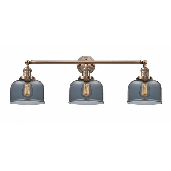 205-AC-G73 Innovations Lighting Bell - 3 Light Bath Vanity In Industrial Style-11 Inches Tall and 32 Inches Wide-Antique Copper Finish-Light Smoke