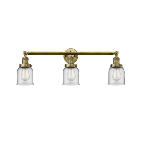 205-BB-G52 Innovations Lighting Bell - 3 Light Bath Vanity In Industrial Style-11 Inches Tall and 30 Inches Wide-Brushed Brass Finish-Clear Glass