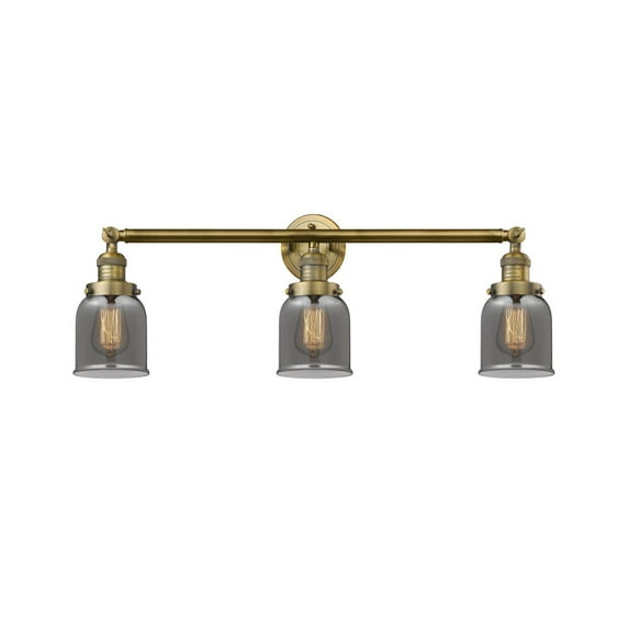 205-BB-G53 Innovations Lighting Bell - 3 Light Bath Vanity In Industrial Style-11 Inches Tall and 30 Inches Wide-Brushed Brass Finish-Light Smoke