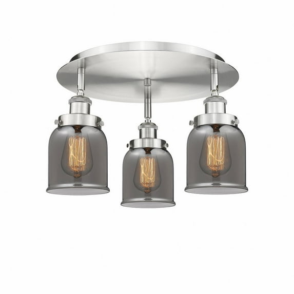 916-3C-SN-G53 Innovations Lighting Bell - 3 Light Flush Mount In Art Deco Style-9.25 Inches Tall and 16.75 Inches Wide-Satin Nickel Finish-Light Smoke
