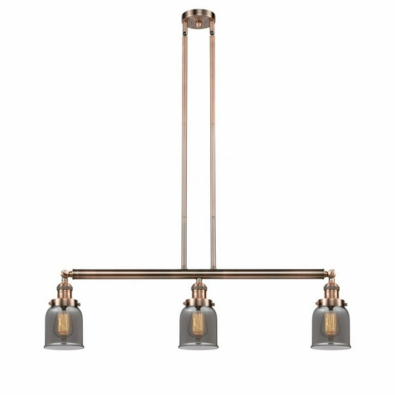 213-AC-G53 Innovations Lighting Bell - 3 Light Island In Industrial Style-10 Inches Tall and 37.5 Inches Wide-Antique Copper Finish-Light Smoke Glass