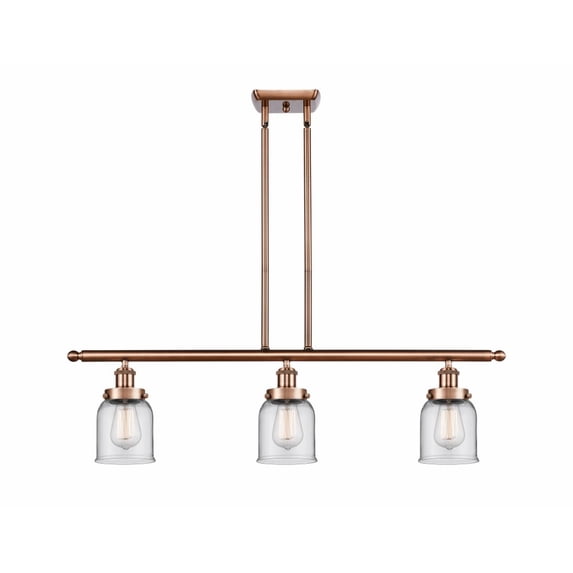 916-3I-AC-G52 Innovations Lighting Bell - 3 Light Stem Hung Island In Industrial Style-10 Inches Tall and 36 Inches Wide-Antique Copper Finish-Clear