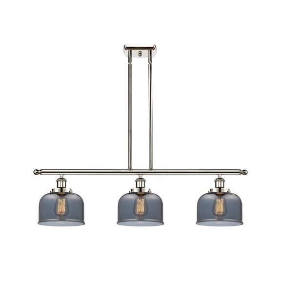 916-3I-PN-G73 Innovations Lighting Bell - 3 Light Stem Hung Island In Industrial Style-11 Inches Tall and 36 Inches Wide-Polished Nickel Finish-Light