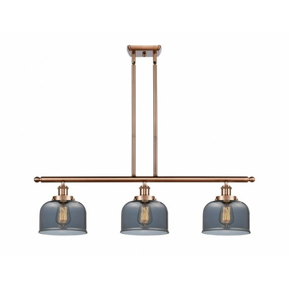916-3I-AC-G73 Innovations Lighting Bell - 3 Light Stem Hung Island In Industrial Style-11 Inches Tall and 36 Inches Wide-Antique Copper Finish-Light