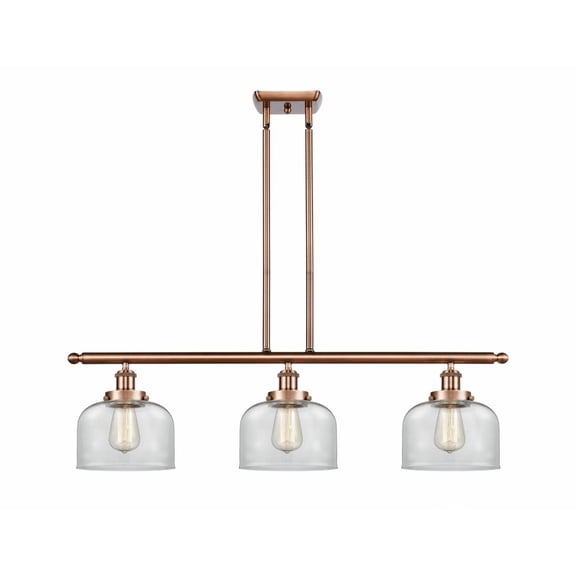 916-3I-AC-G72 Innovations Lighting Bell - 3 Light Stem Hung Island In Industrial Style-11 Inches Tall and 36 Inches Wide-Antique Copper Finish-Clear