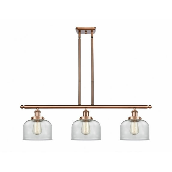 916-3I-AC-G72 Innovations Lighting Bell - 3 Light Stem Hung Island In Industrial Style-11 Inches Tall and 36 Inches Wide-Antique Copper Finish-Clear