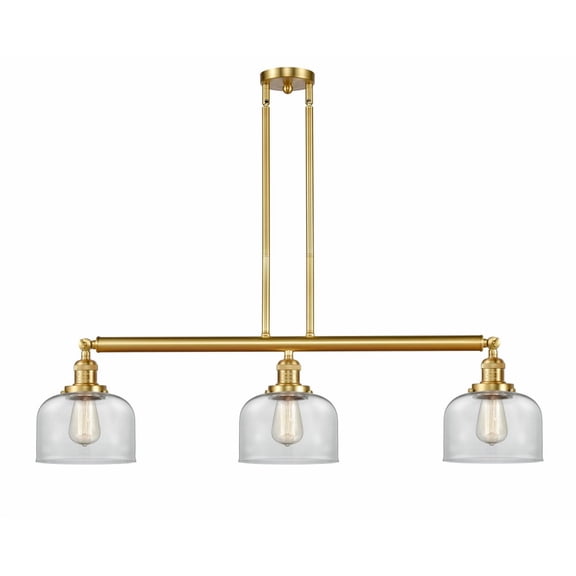 213-SG-G72 Innovations Lighting Bell - 3 Light Stem Hung Island In Industrial Style-13 Inches Tall and 40.5 Inches Wide-Satin Gold Finish-Clear Glass