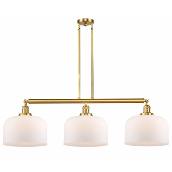 213-SG-G71-L Innovations Lighting Bell - 3 Light Stem Hung Island In Industrial Style-13 Inches Tall and 42 Inches Wide-Satin Gold Finish-Matte White