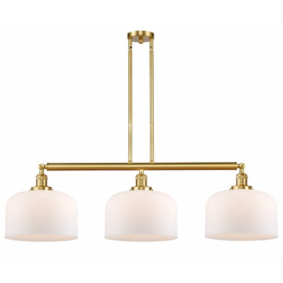 213-SG-G71-L Innovations Lighting Bell - 3 Light Stem Hung Island In Industrial Style-13 Inches Tall and 42 Inches Wide-Satin Gold Finish-Matte White