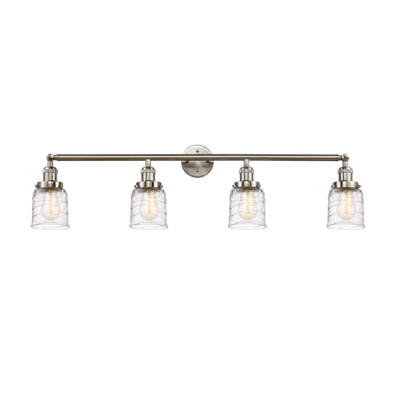 Innovations Lighting Bell 4 Light 42" Bath Vanity Light Deco Swirl/Brushed Satin Nickel