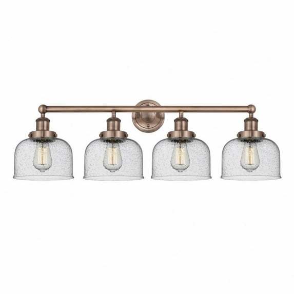 616-4W-AC-G74 Innovations Lighting Bell - 4 Light Bath Vanity In Industrial Style-10 Inches Tall and 33.5 Inches Wide-Antique Copper Finish-Seedy