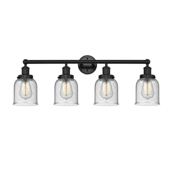 616-4W-BK-G54 Innovations Lighting Bell - 4 Light Bath Vanity In Industrial Style-10 Inches Tall and 33.5 Inches Wide-Matte Black Finish-Mercury Glass