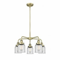 Innovations Lighting  Bell - 5 Light 23" Stem Hung Chandelier Antique Brass/Clear
