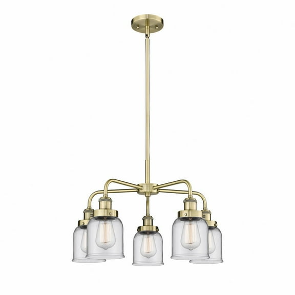 Innovations Lighting  Bell - 5 Light 23" Stem Hung Chandelier Antique Brass/Clear