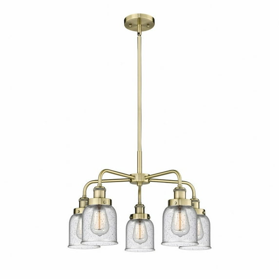 Innovations Lighting Bell - 5 Light 23" Stem Hung Chandelier Antique Brass/Seedy