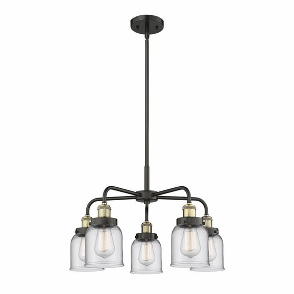 Innovations Lighting Bell - 5 Light 23" Stem Hung Chandelier Clear/Black Antique Brass
